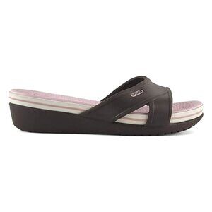 Crocs Women's Dark Brown Pink Slides Slip On Sandals Wedge Lightweight Size 7